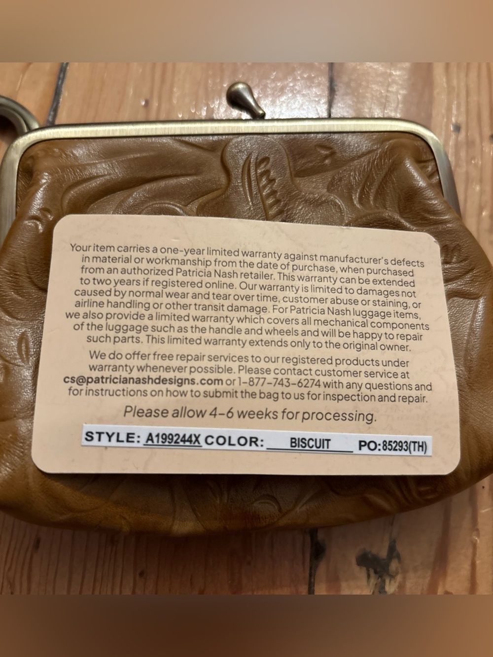Patricia Nash Leather Borse Congac Framed Coin Purse New - Picture 3 of 3